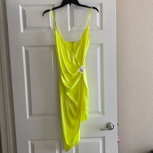 Neon satin wrap dress